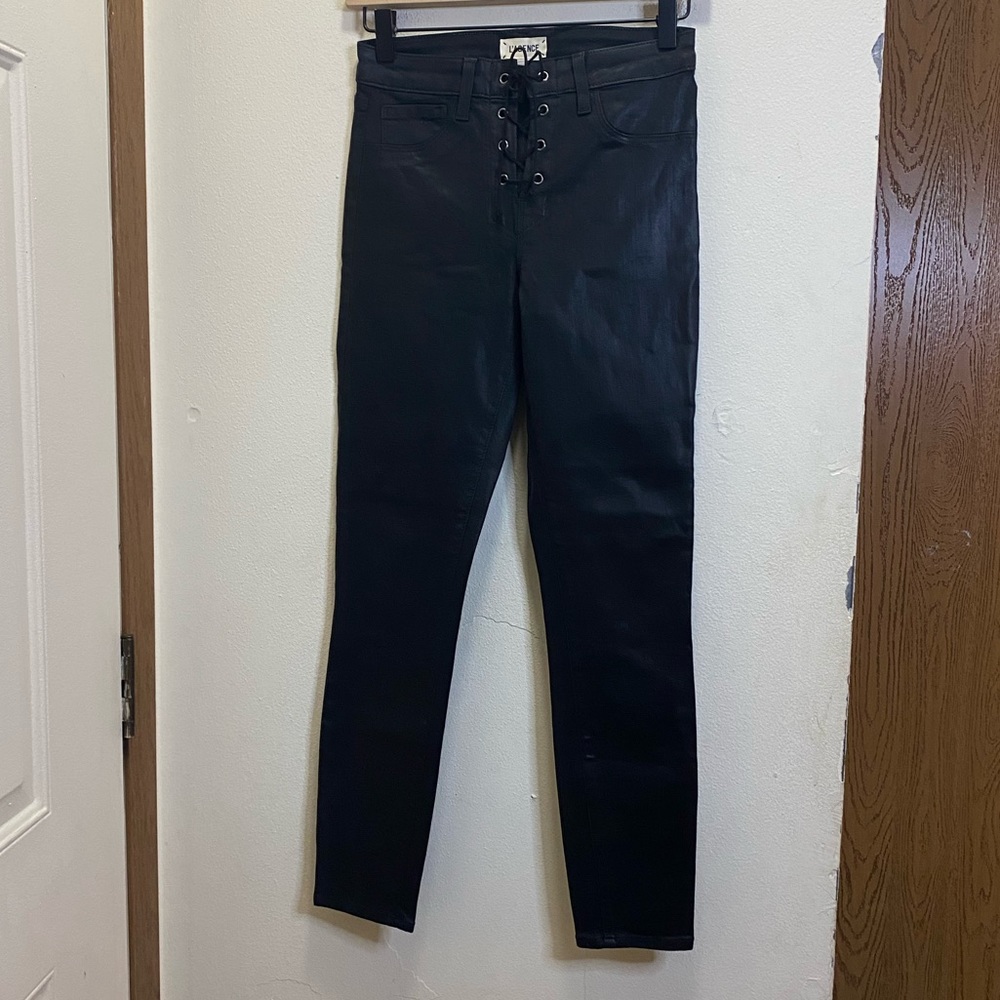 L’AGENCE sleek black tight pants with lace up closure size 25